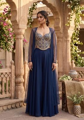 Navy Blue Handwork Fusion Set