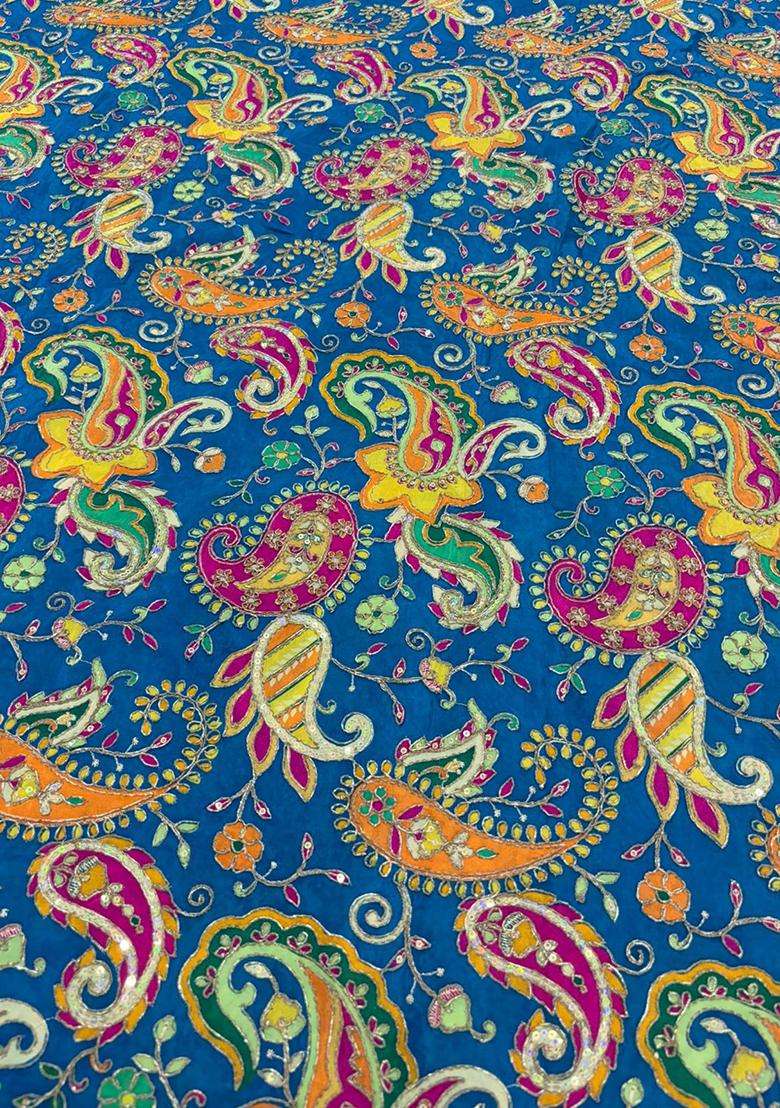 Cerulean Blue Crepe Fusion Set with Printed for Diwali | Wedding & Festive Wear - Indya