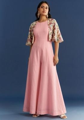 Off White Printed Crepe Fusion Set