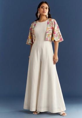 White Printed Crepe Fusion Set