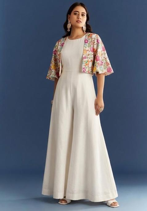 White Printed Crepe Fusion Set