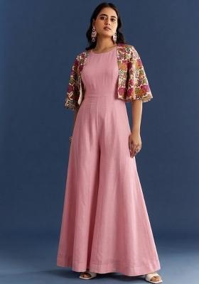 Off White Printed Crepe Fusion Set