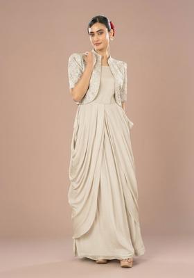 Cream Embroidered Silk Fusion Set