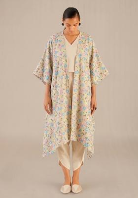 Soft Beige Embroidered Chanderi Fusion Set