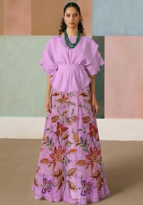 Lilac Embroidered Organza Lehenga Set