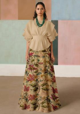 Beige Embroidered Organza Lehenga Set