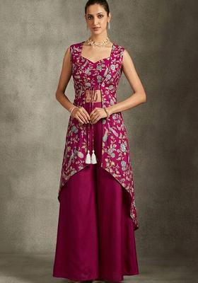 Magenta Pink Printed Crepe Fusion Set