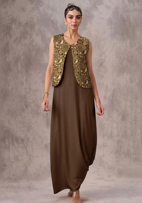 Brown Printed Fusion Set