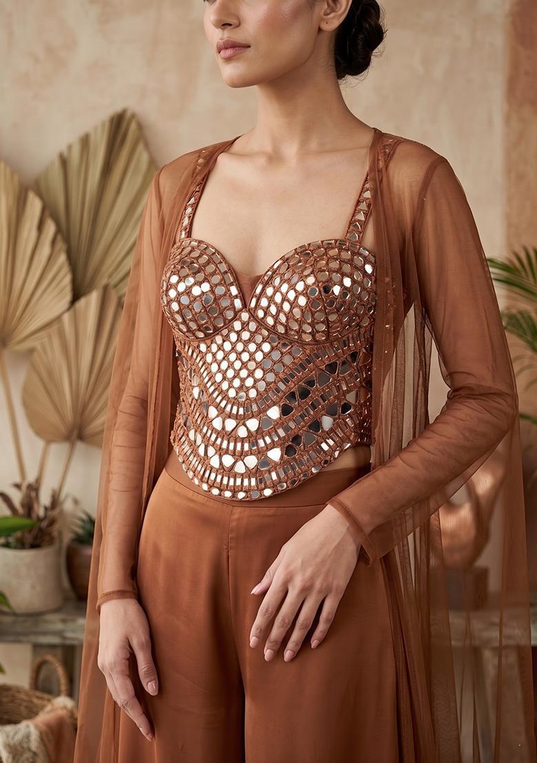 Rust Brown Embellished Fusion Set - Indya