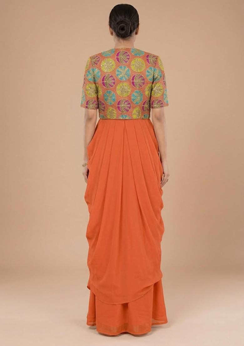 Orange Printed Fusion Set - Indya