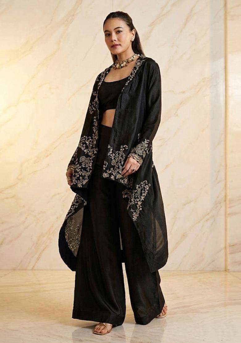 BlackEmbroidered Handwork Fusion Set - Indya