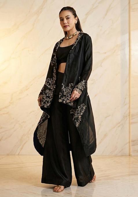 BlackEmbroidered Handwork Fusion Set