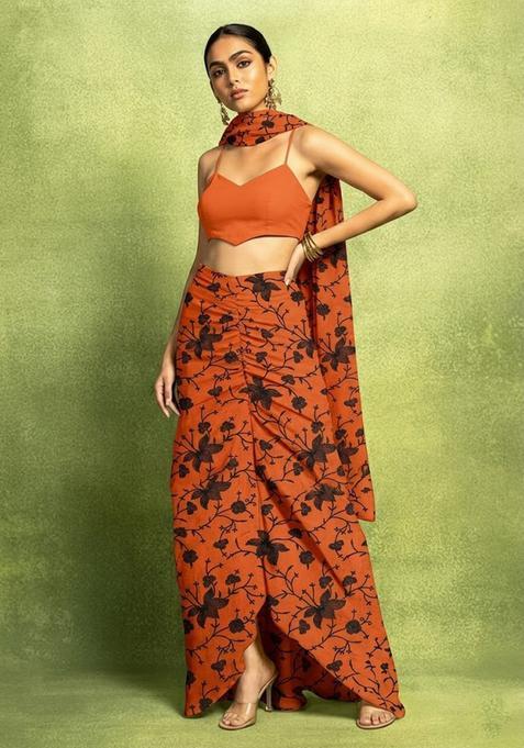 Orange Embroidered Chanderi Fusion Set