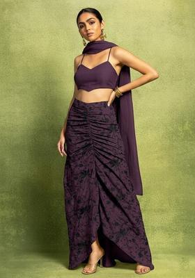 Purple Embroidered Chanderi Fusion Set
