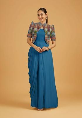 Lavender Printed Crepe Fusion Set