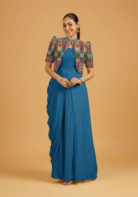 Lavender Printed Crepe Fusion Set