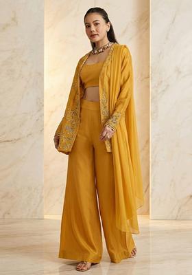 Golden Yellow Embroidered Handwork Fusion Set