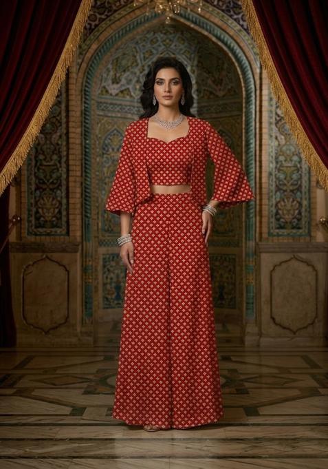 Crimson Red Brocade Fusion Set
