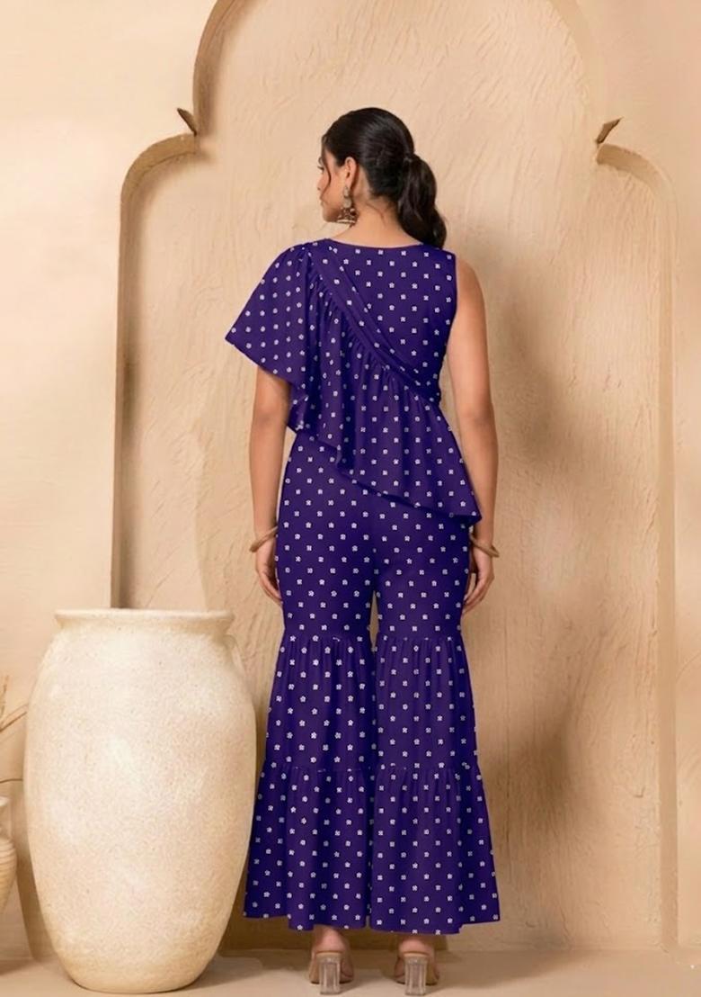 Royal Purple Embroidered Moss Fusion Set - Indya