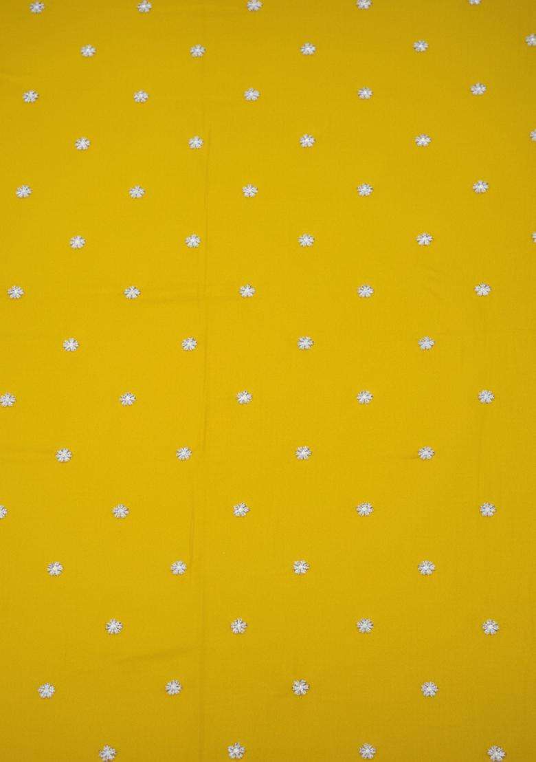 Mustard Yellow Embroidered Moss Fusion Set for Diwali and Festive Wear - Indya