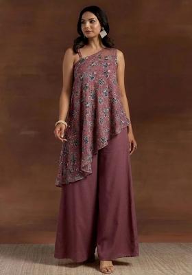 Dusty Pink Printed Crepe Fusion Set