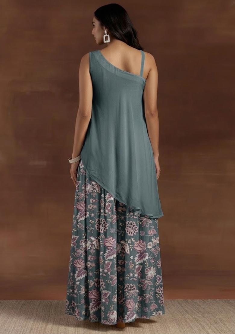 Grey Printed Crepe Fusion Set - Indya