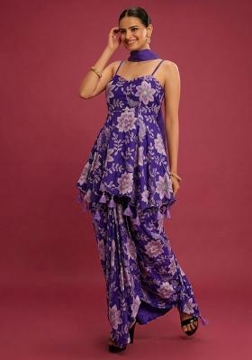 Royal Purple Printed Crepe Fusion Set