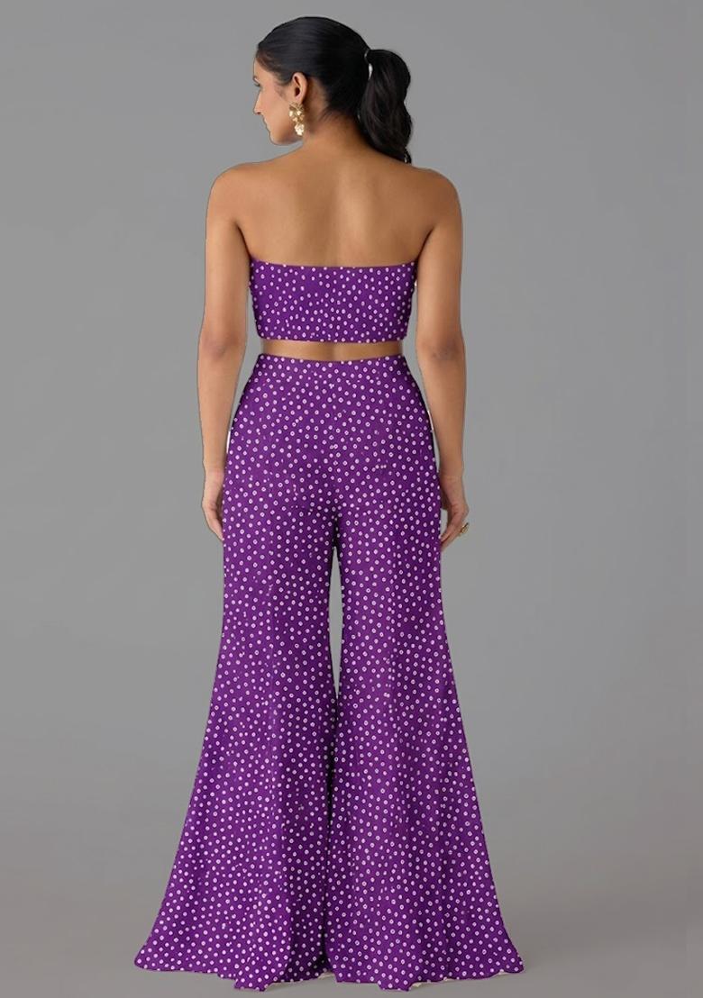 Royal Purple Printed Crepe Fusion Set - Indya
