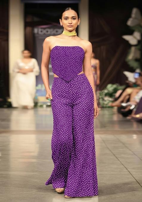 Royal Purple Printed Crepe Fusion Set