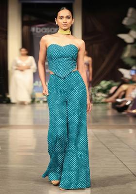 Teal Green Printed Crepe Fusion Set