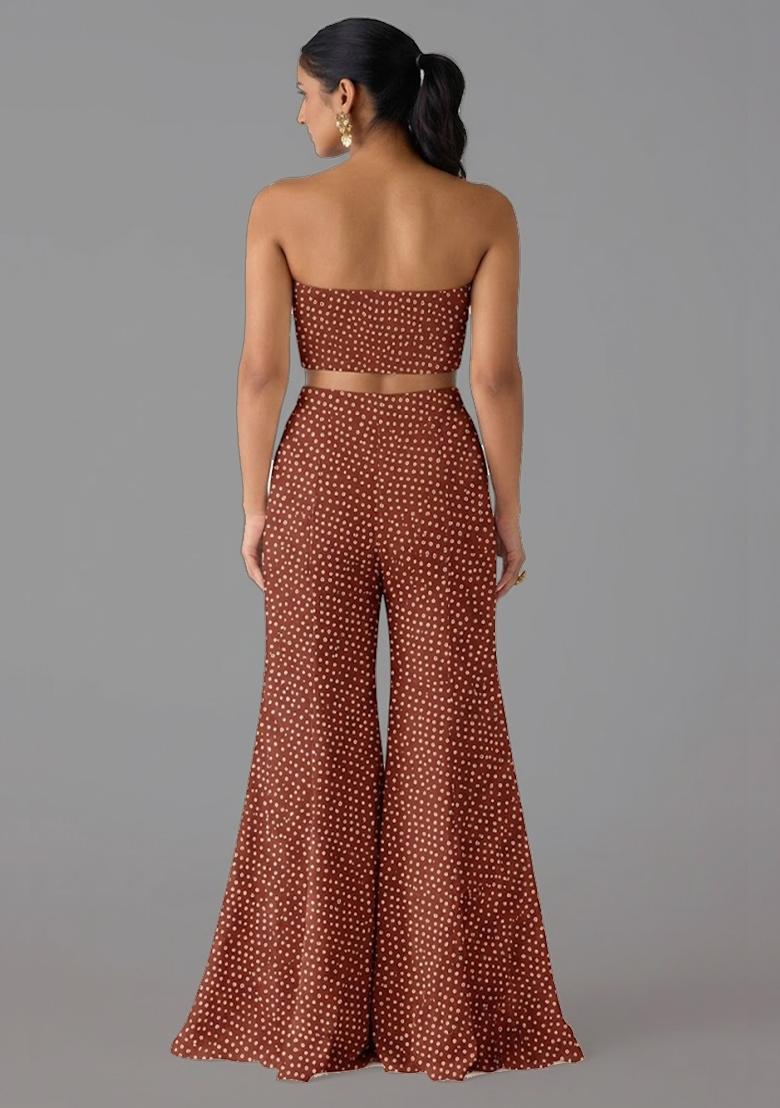 Rust Brown Printed Crepe Fusion Set - Indya