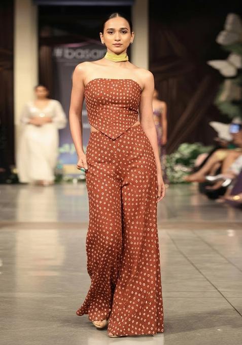 Rust Brown Printed Crepe Fusion Set