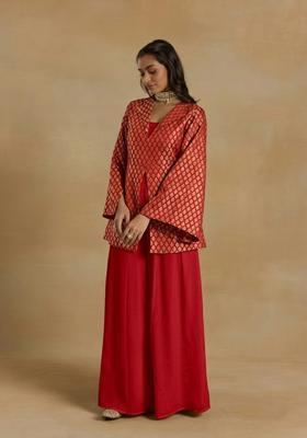 Crimson Red Brocade Fusion Set