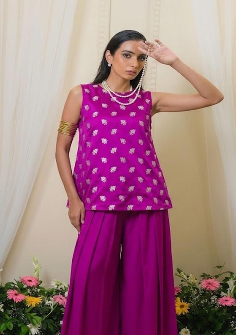Magenta Purple Brocade Sharara Set - Indya