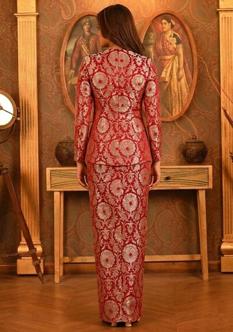 Peach Brocade Fusion Set - Indya