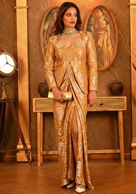 Mustard Yellow Brocade Fusion Set