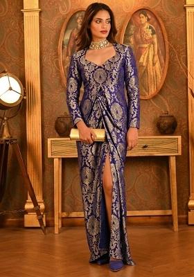 Royal Blue Brocade Fusion Set