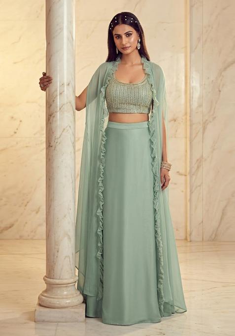 Sage Green Handwork Lehenga Set