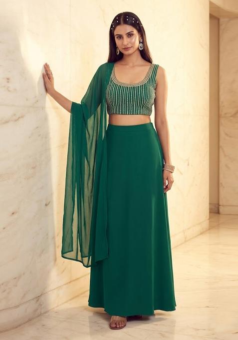 Bottle Green Handwork Lehenga Set