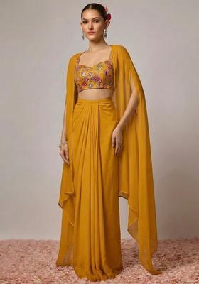 Mustard Yellow Sequin Crepe Fusion Set
