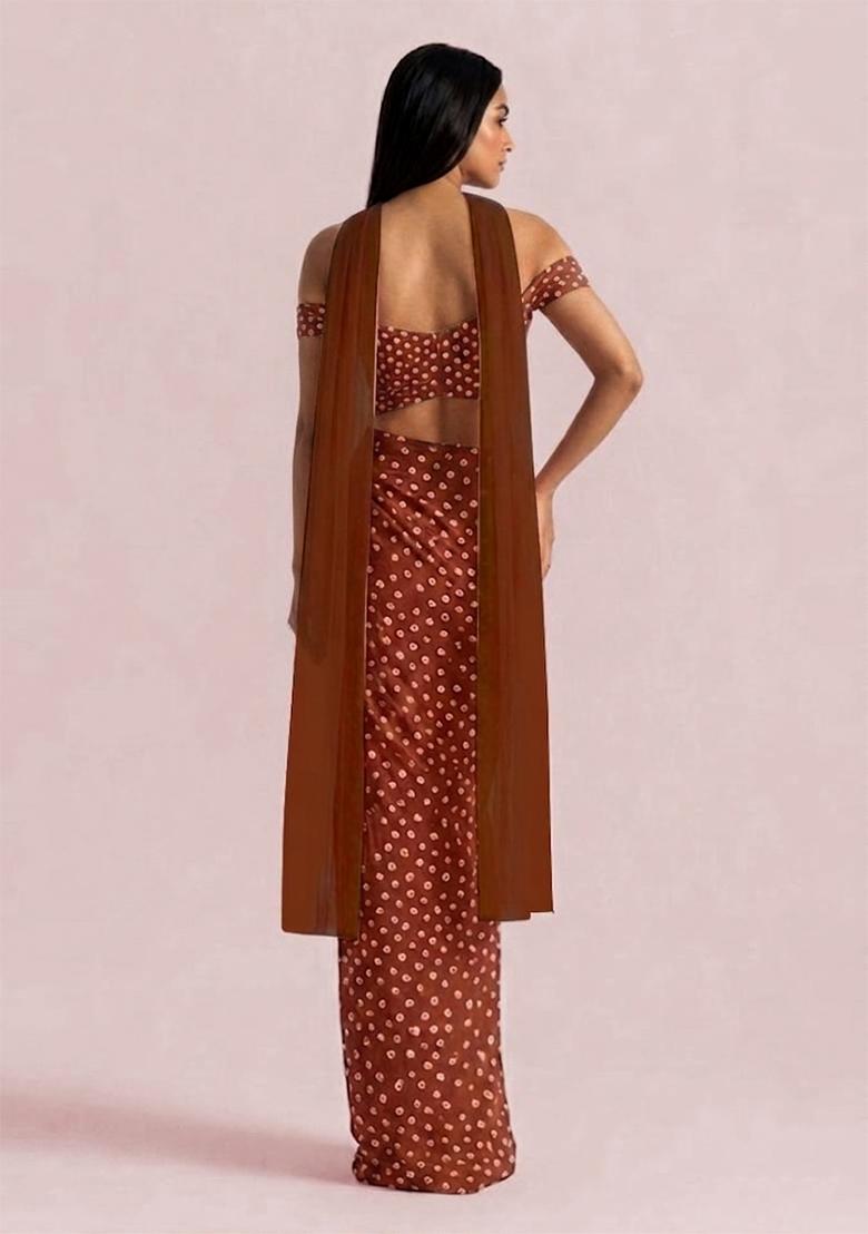 Brown Printed Crepe Fusion Set - Indya