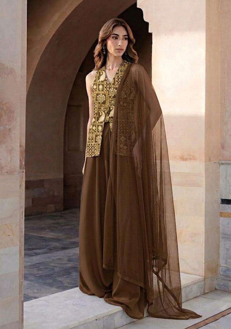 Brown Printed Fusion Set - Indya