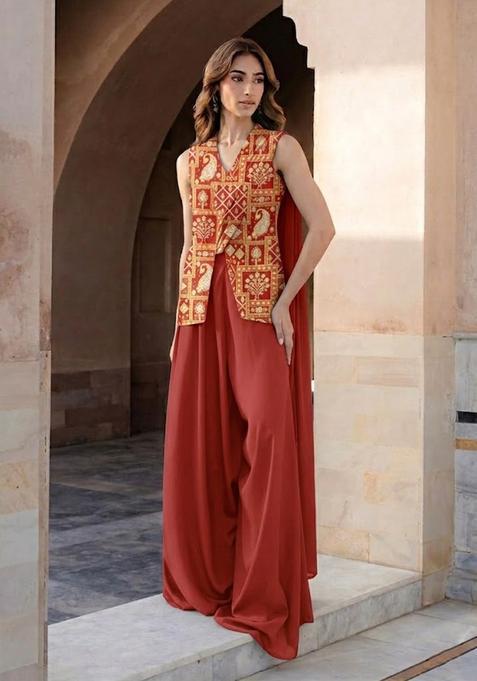 Red Printed Fusion Set