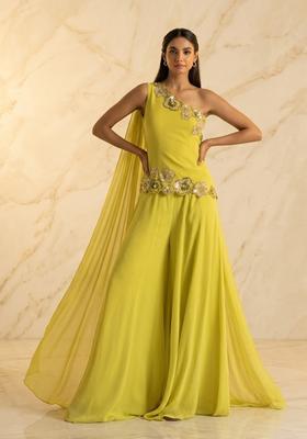 Lime Green Embroidered Handwork Sharara Set