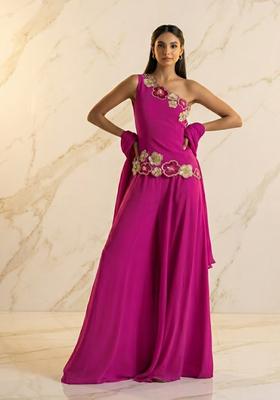 Dark Pink Embroidered Handwork Sharara Set