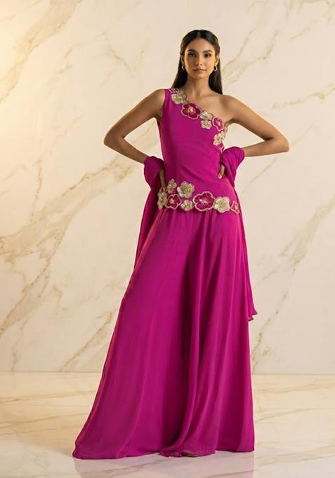 Dark Pink Embroidered Handwork Sharara Set