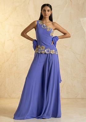 Blue Embroidered Handwork Sharara Set