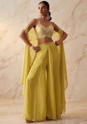 Lime Green Embroidered Handwork Fusion Set