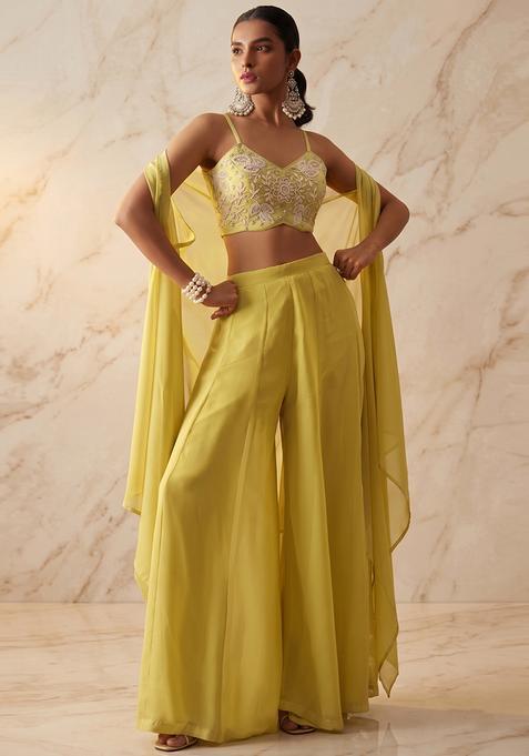 Lime Green Embroidered Handwork Fusion Set