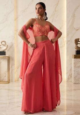 Pink Embroidered Handwork Fusion Set